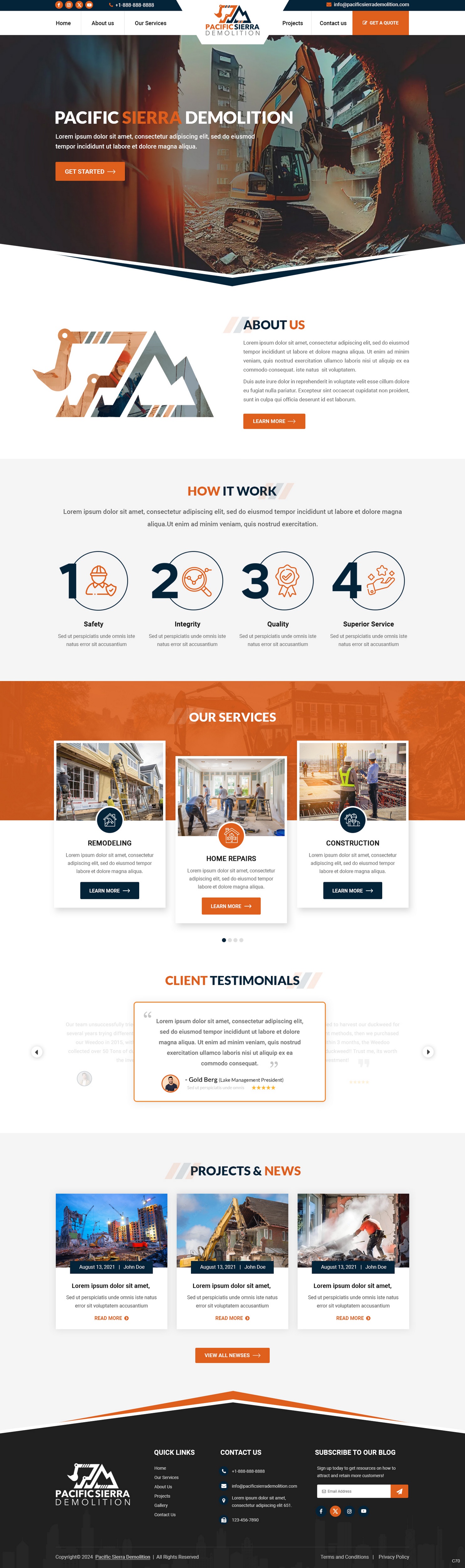 Demolition contractor website example by One Eleven Web Design