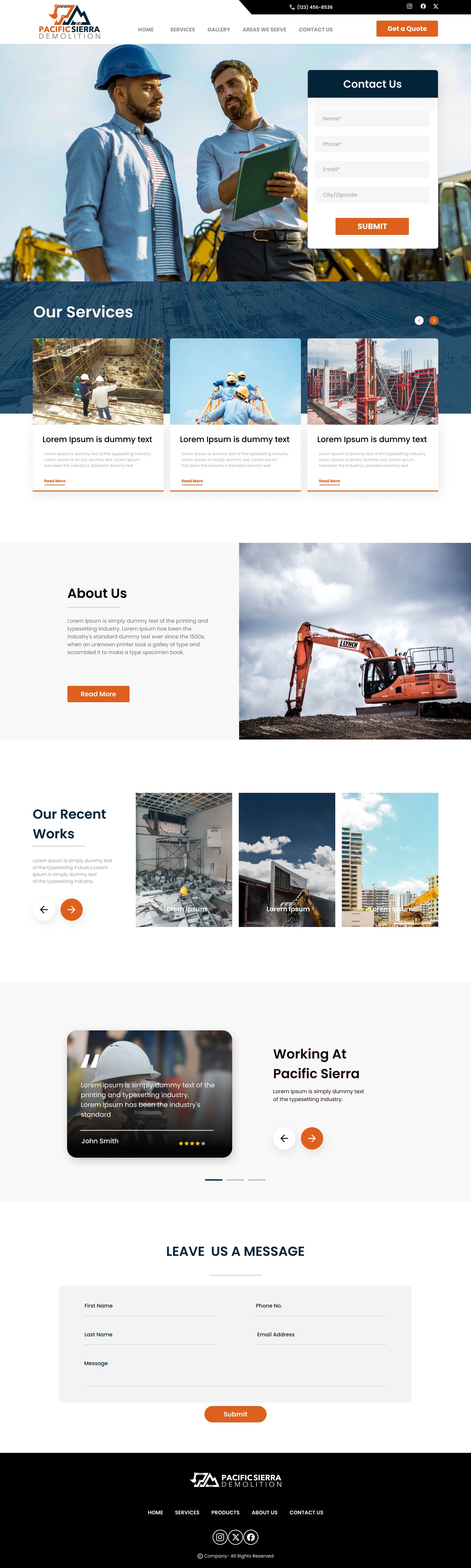 Demolition contractor website example by One Eleven Web Design