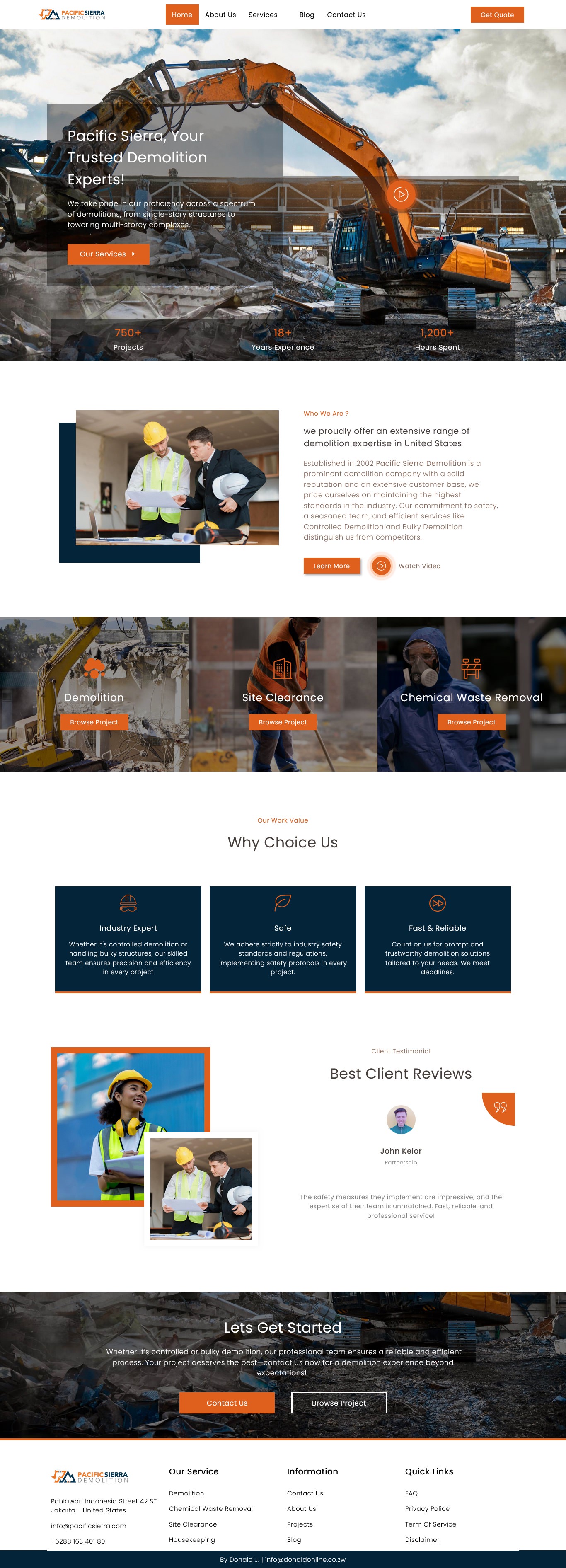 Demolition contractor website example by One Eleven Web Design