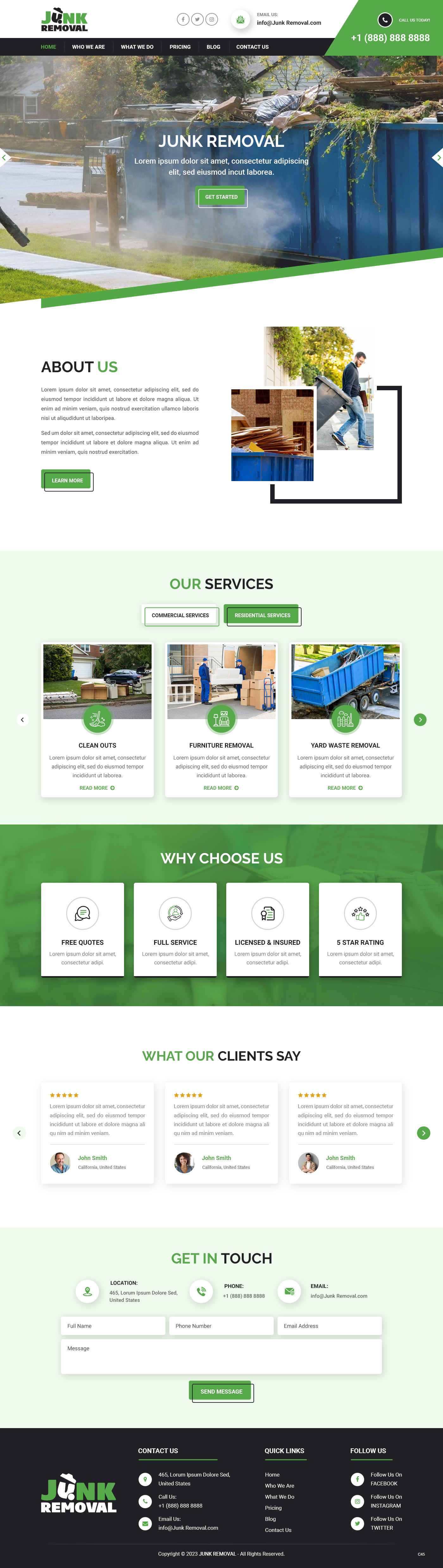 Junk removal service website example by One Eleven Web Design