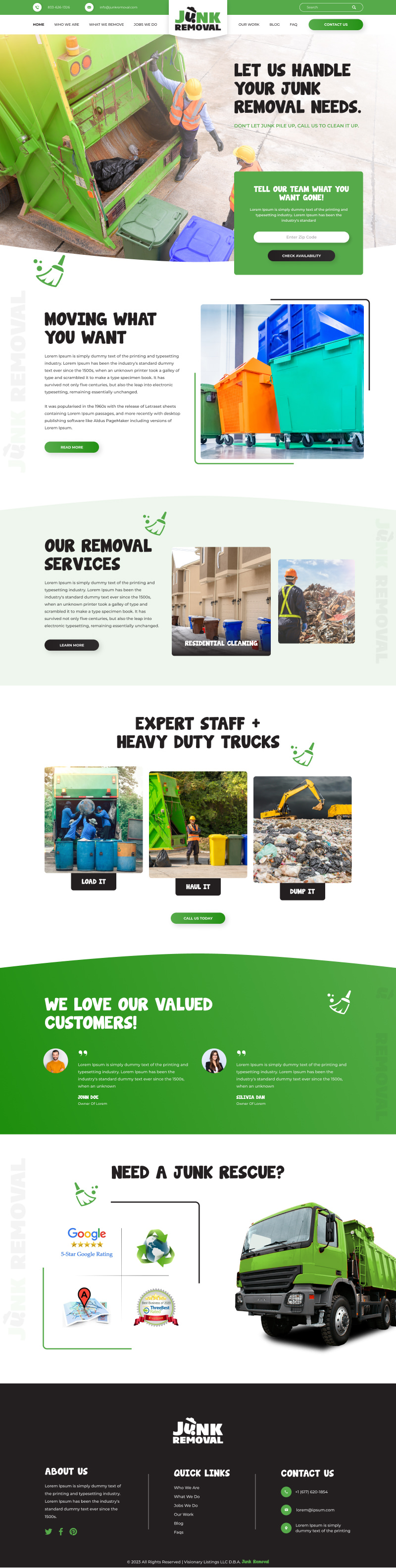 Junk removal service website example by One Eleven Web Design