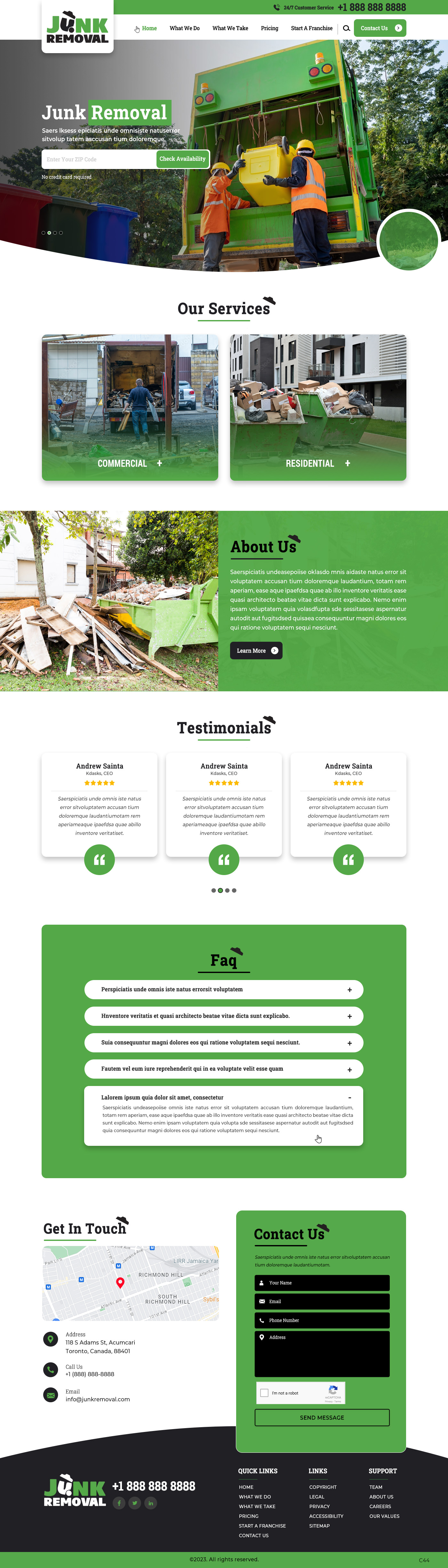 Junk removal service website example by One Eleven Web Design