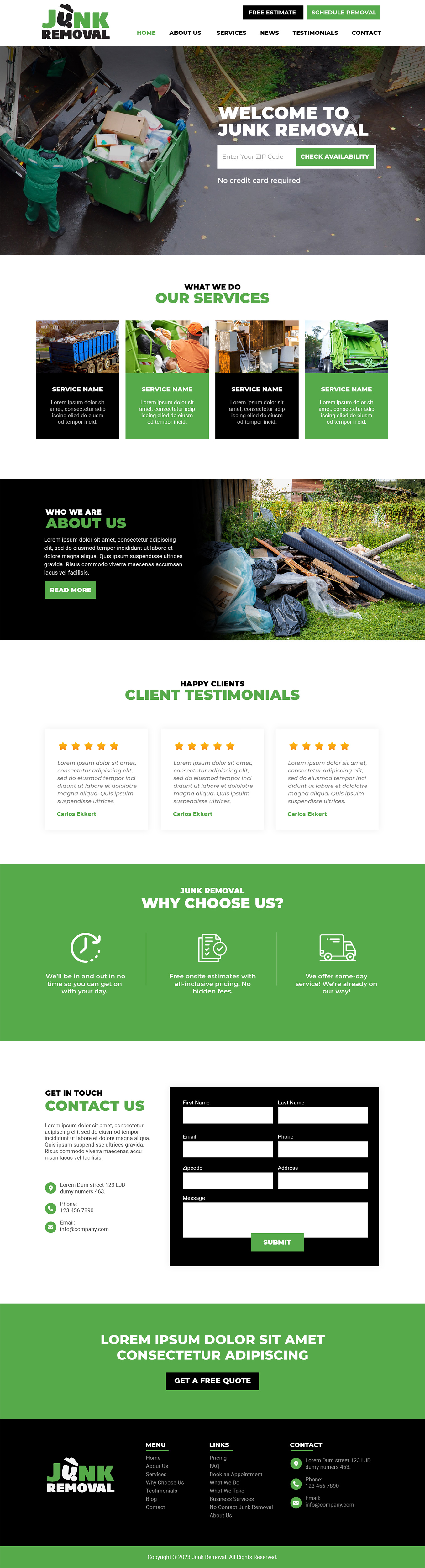Junk removal service website example by One Eleven Web Design