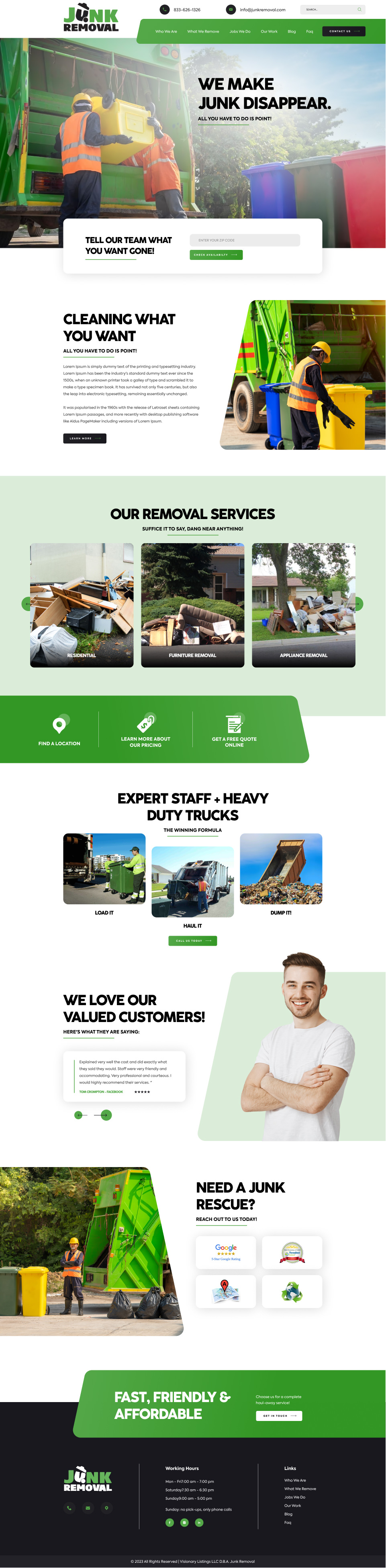 Junk removal service website example by One Eleven Web Design