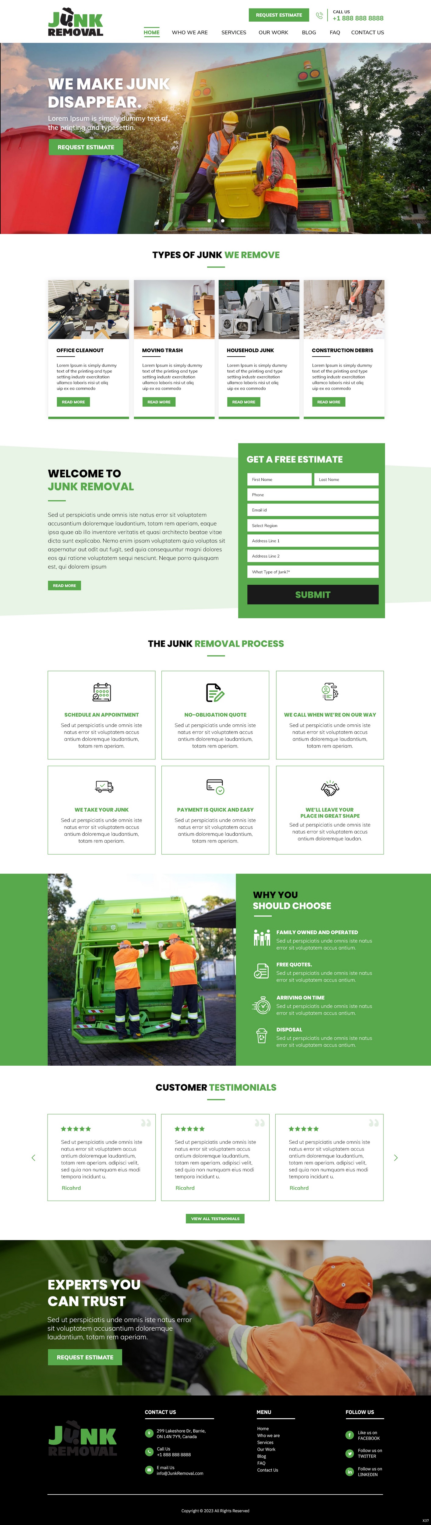 Junk removal service website example by One Eleven Web Design