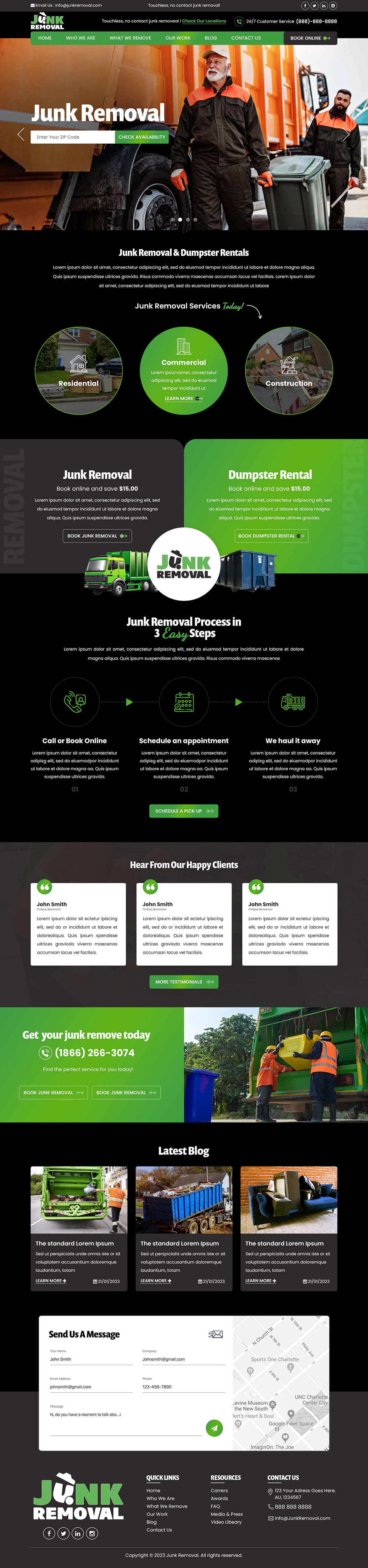 Junk removal service website example by One Eleven Web Design