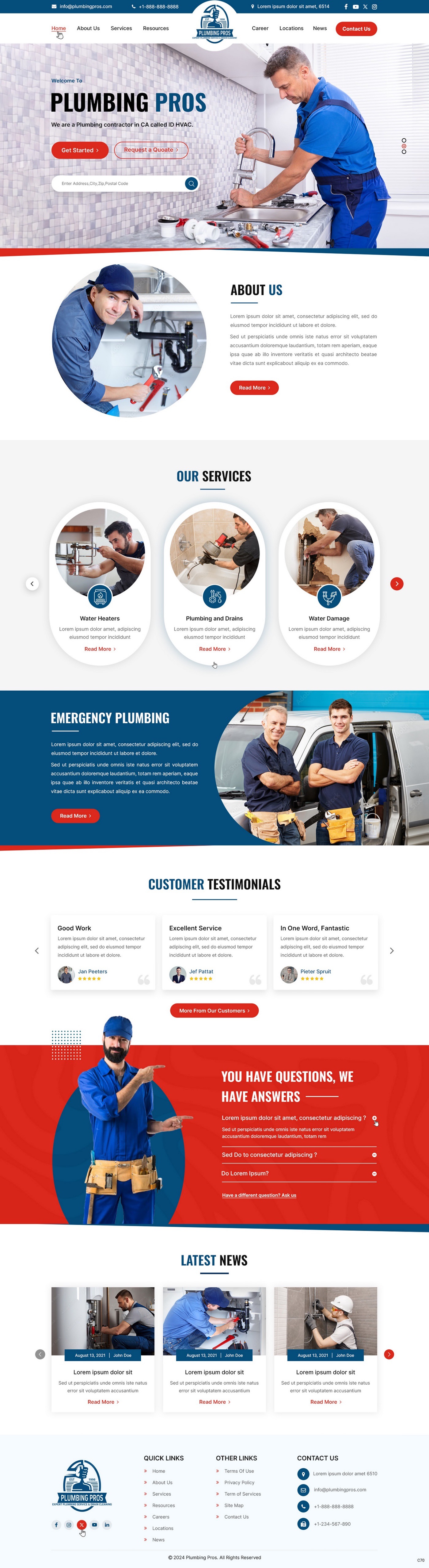 Plumbing contractor website example by One Eleven Web Design