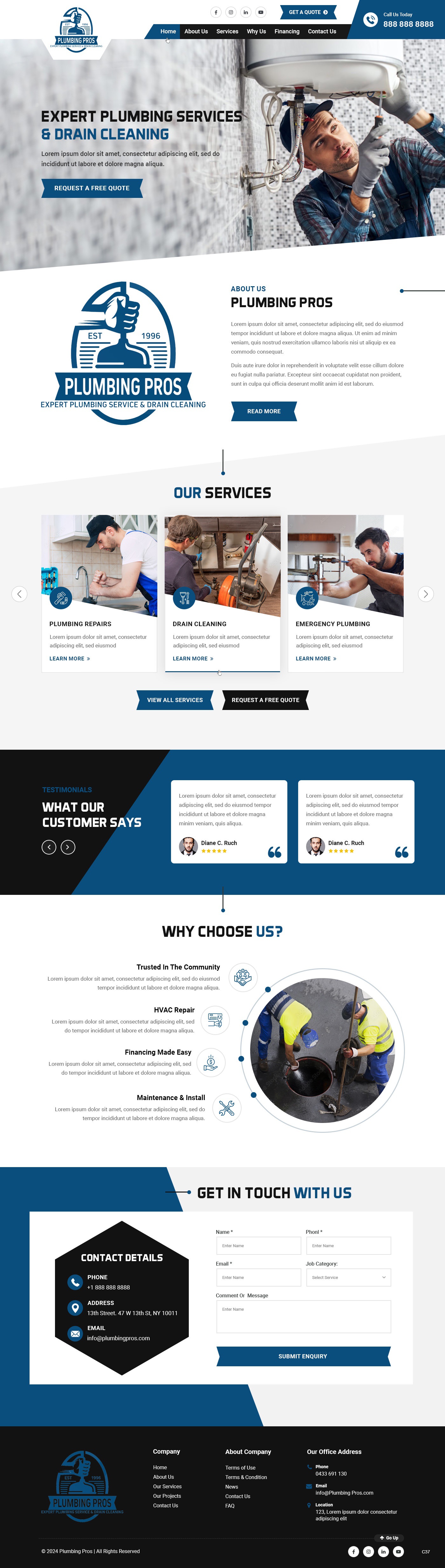 Plumbing contractor website example by One Eleven Web Design