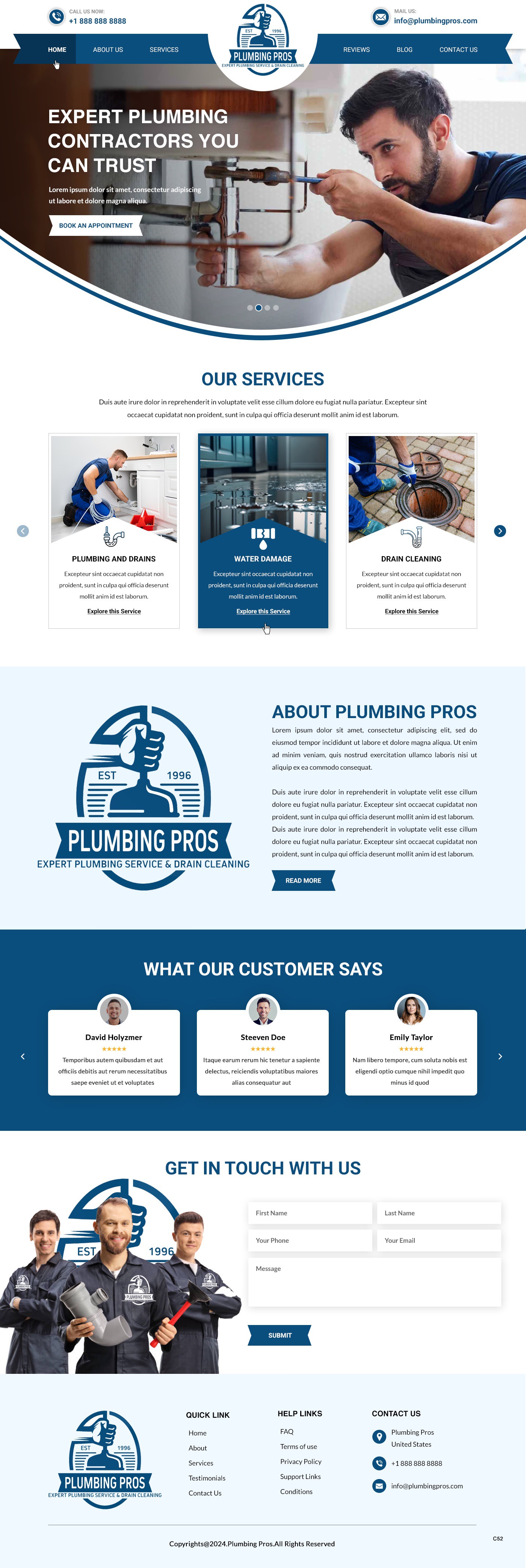 Plumbing contractor website example by One Eleven Web Design