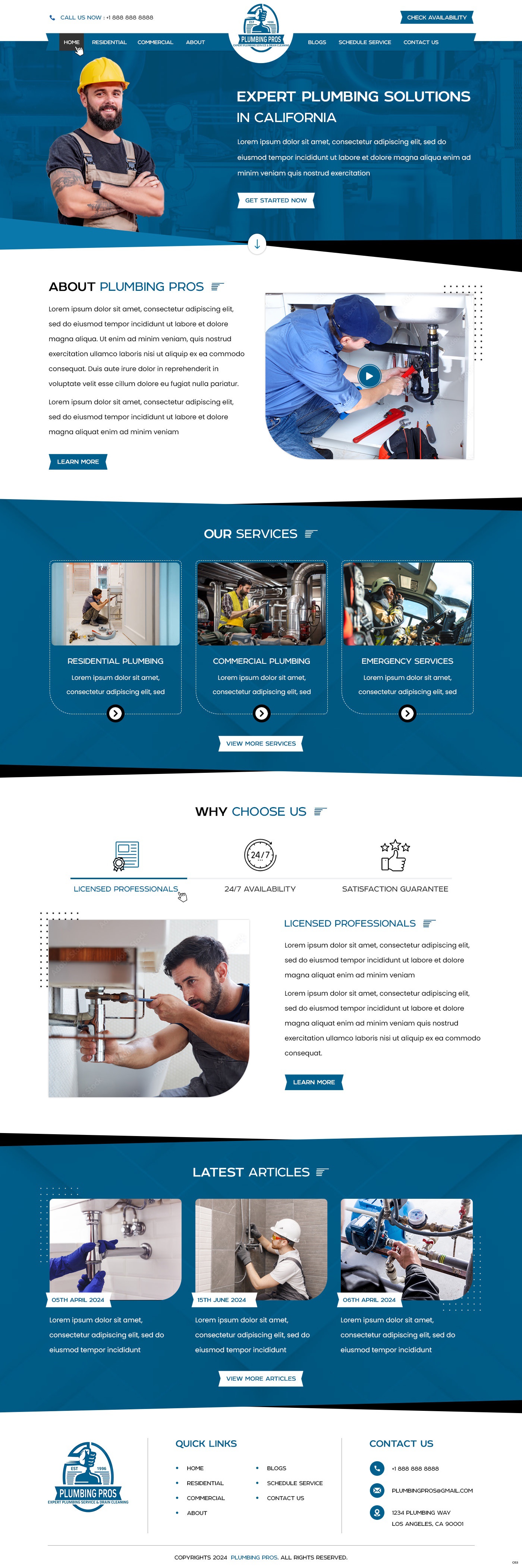 Plumbing contractor website example by One Eleven Web Design