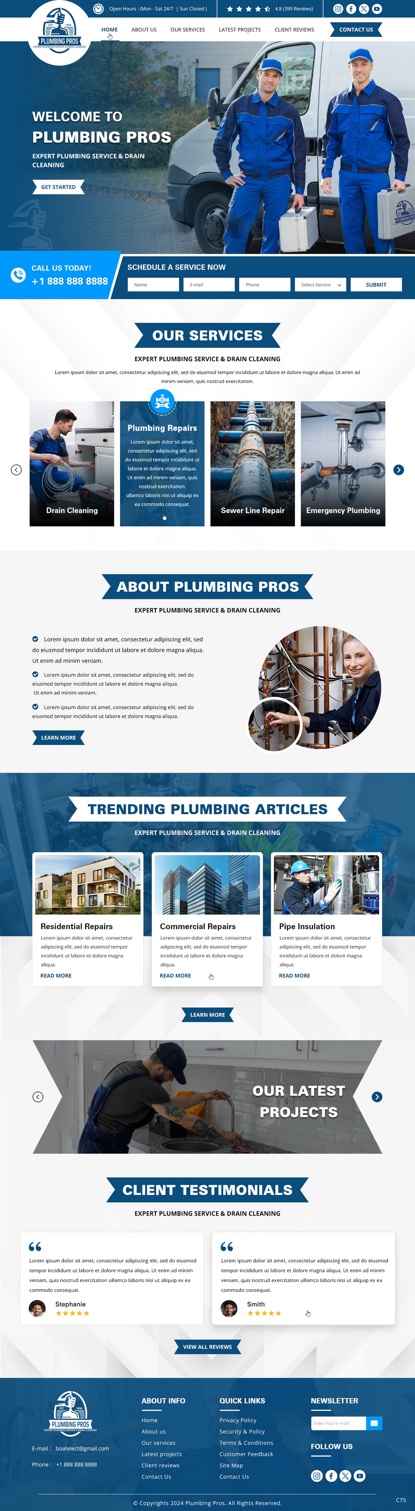 Plumbing contractor website example by One Eleven Web Design