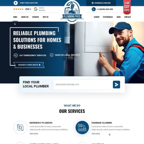 Plumbing contractor website example by One Eleven Web Design