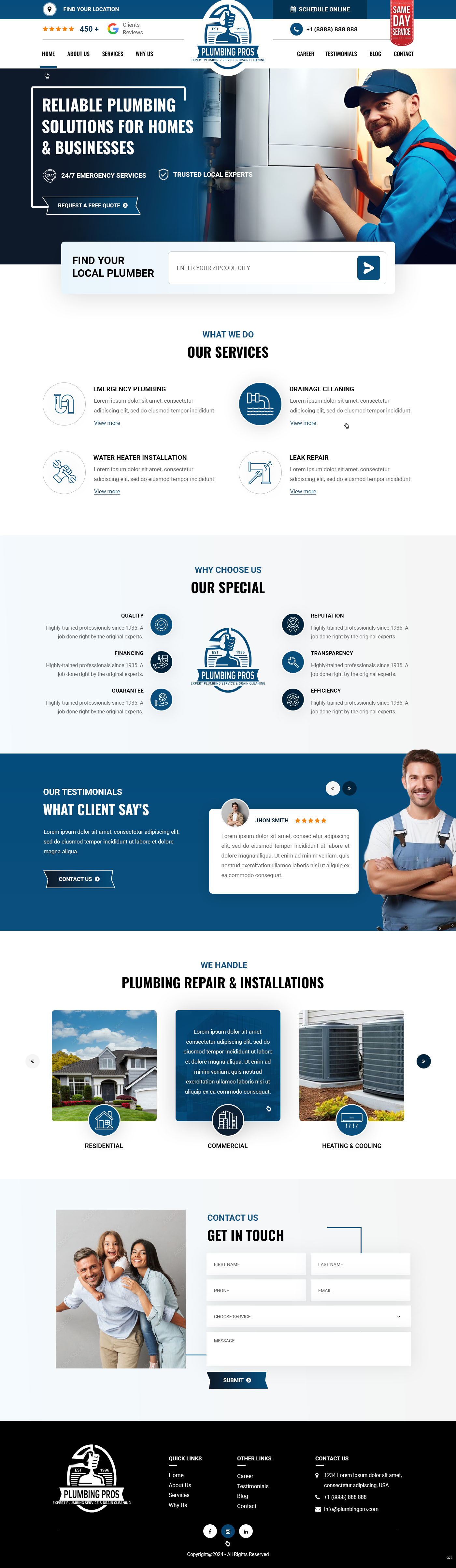 Plumbing contractor website example by One Eleven Web Design