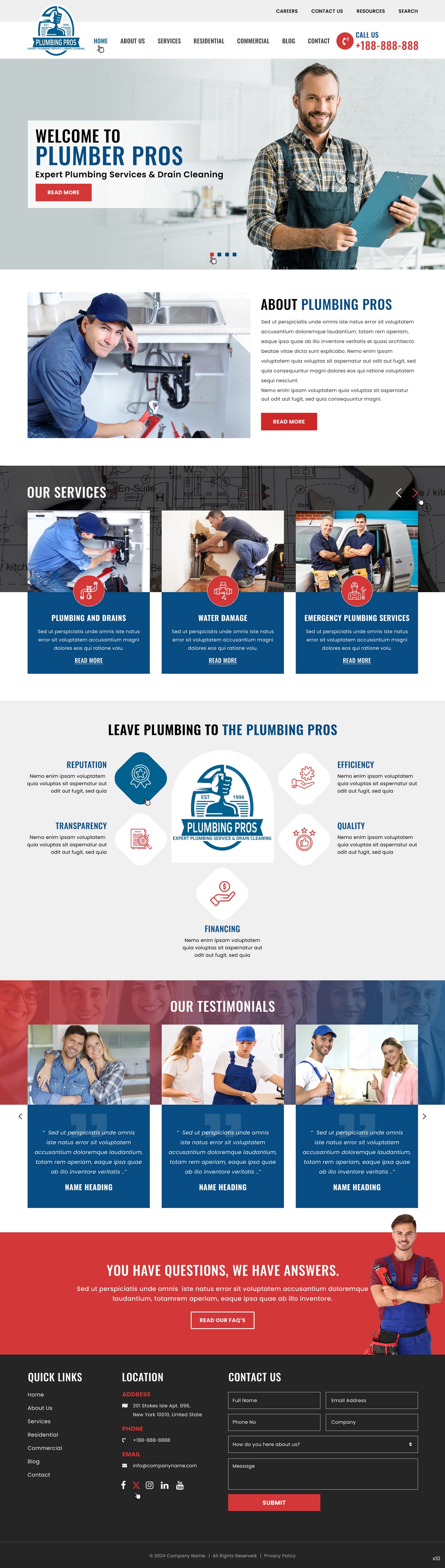 Plumbing contractor website example by One Eleven Web Design