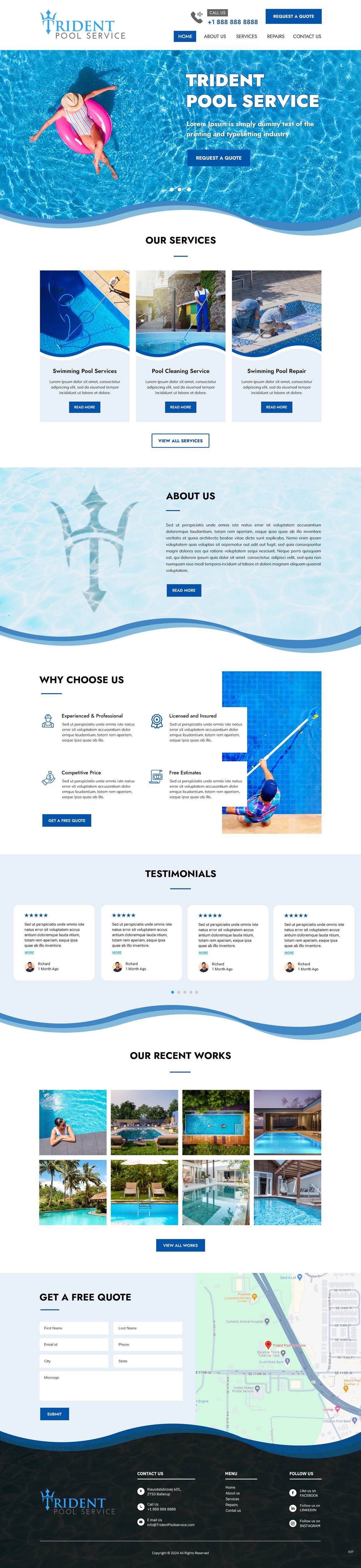 Pool service website example by One Eleven Web Design