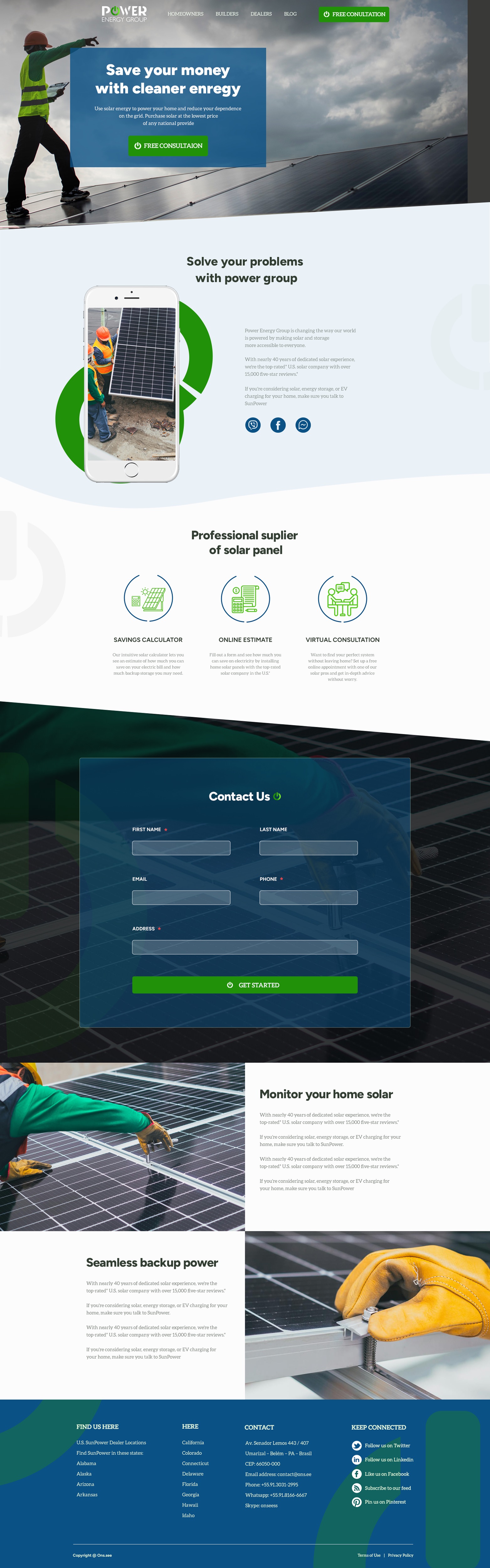 Solar contractor website example by One Eleven Web Design
