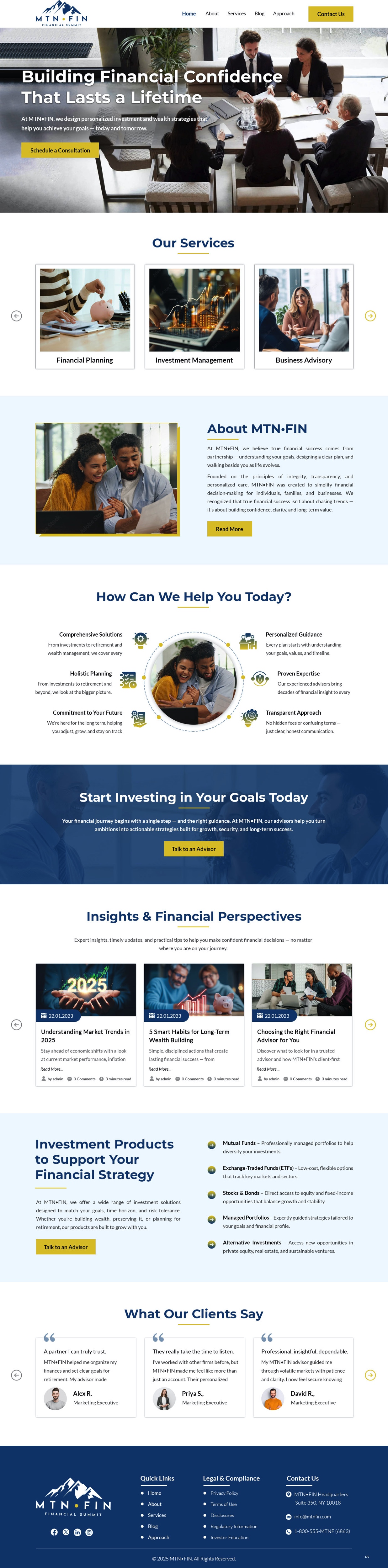 Financial advisors website example by One Eleven Web Design