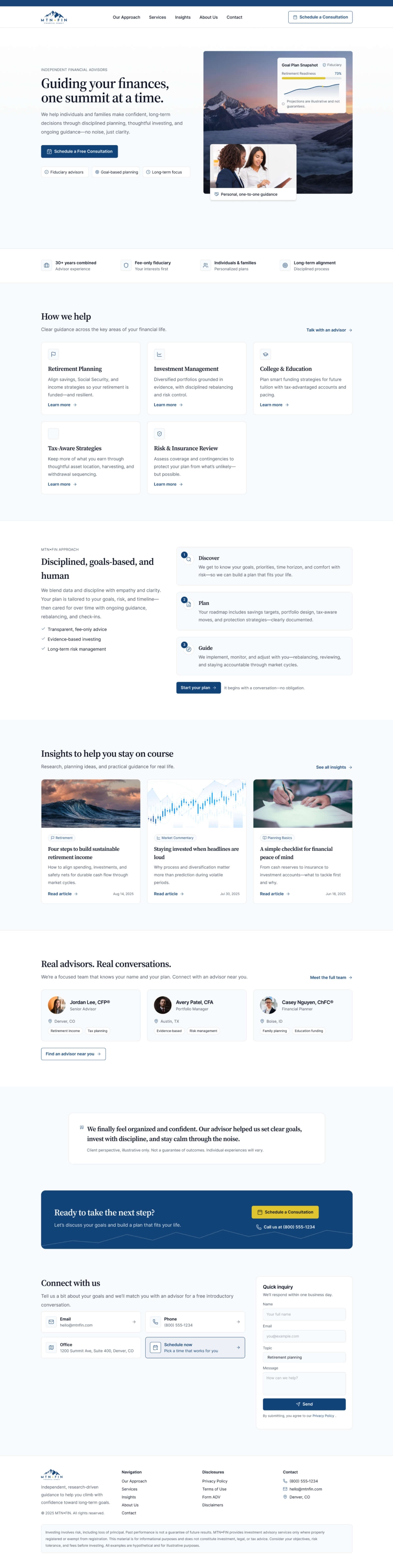 Financial advisors website example by One Eleven Web Design