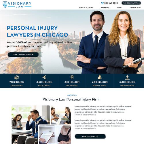 Personal injury attorney website example by One Eleven Web Design