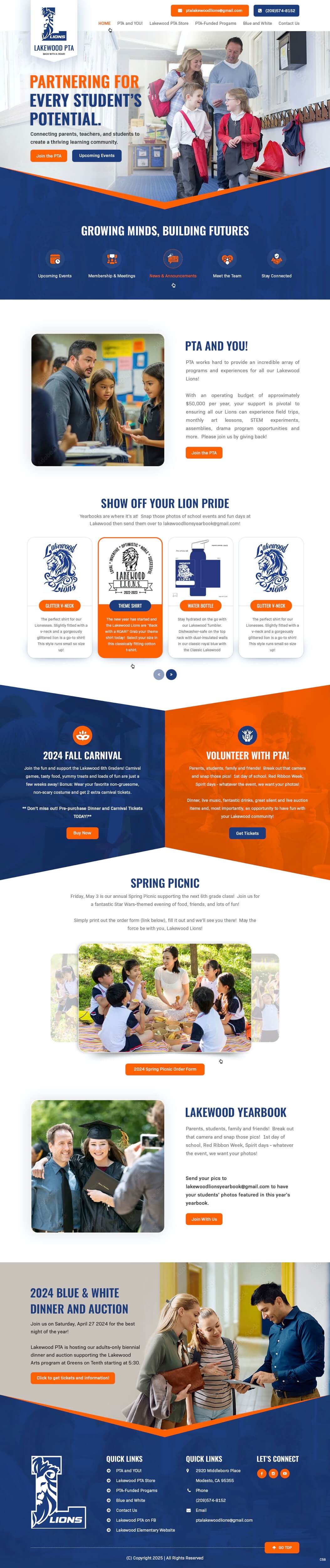 Parent teacher association website example by One Eleven Web Design