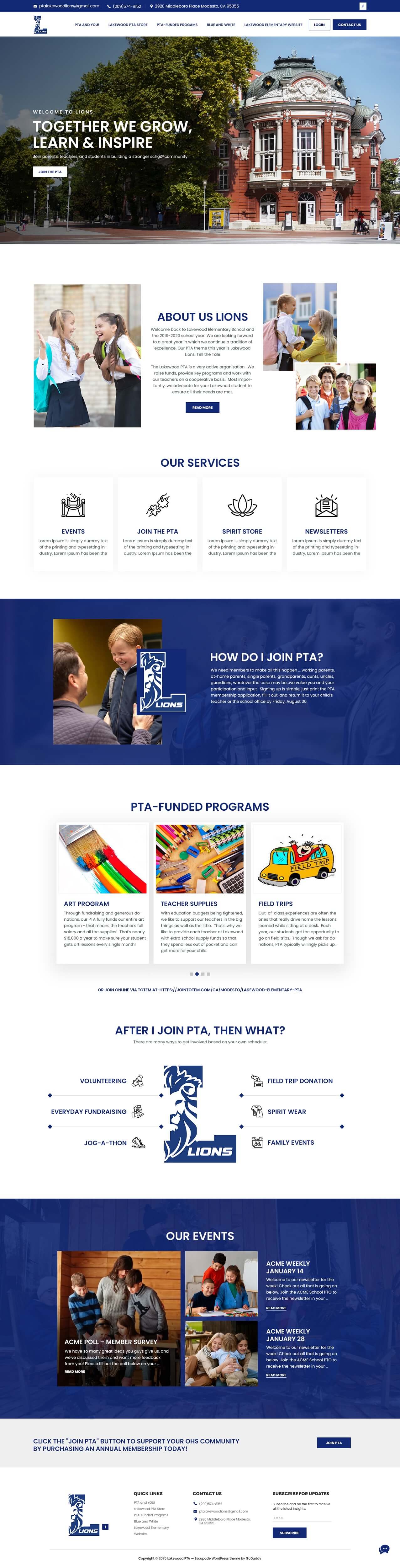 Parent teacher association website example by One Eleven Web Design