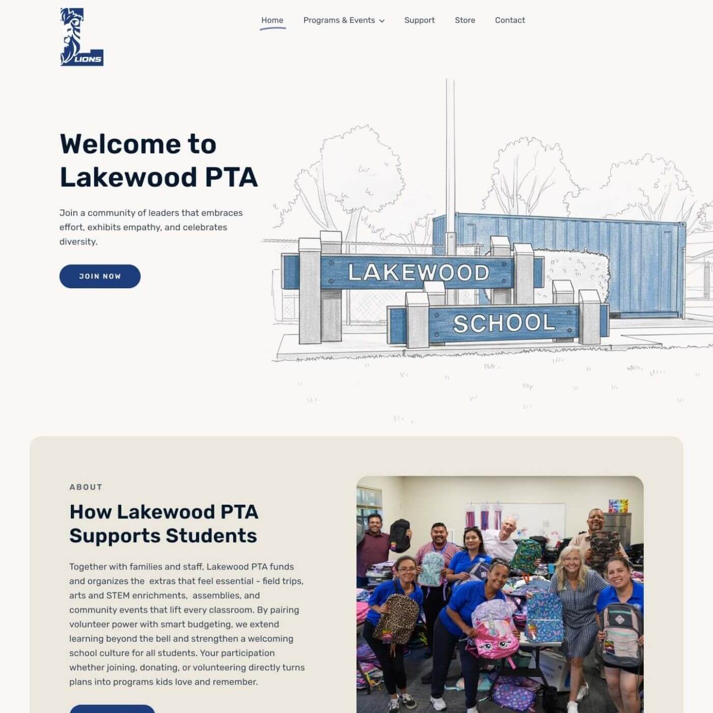 Parent teacher association website example by One Eleven Web Design