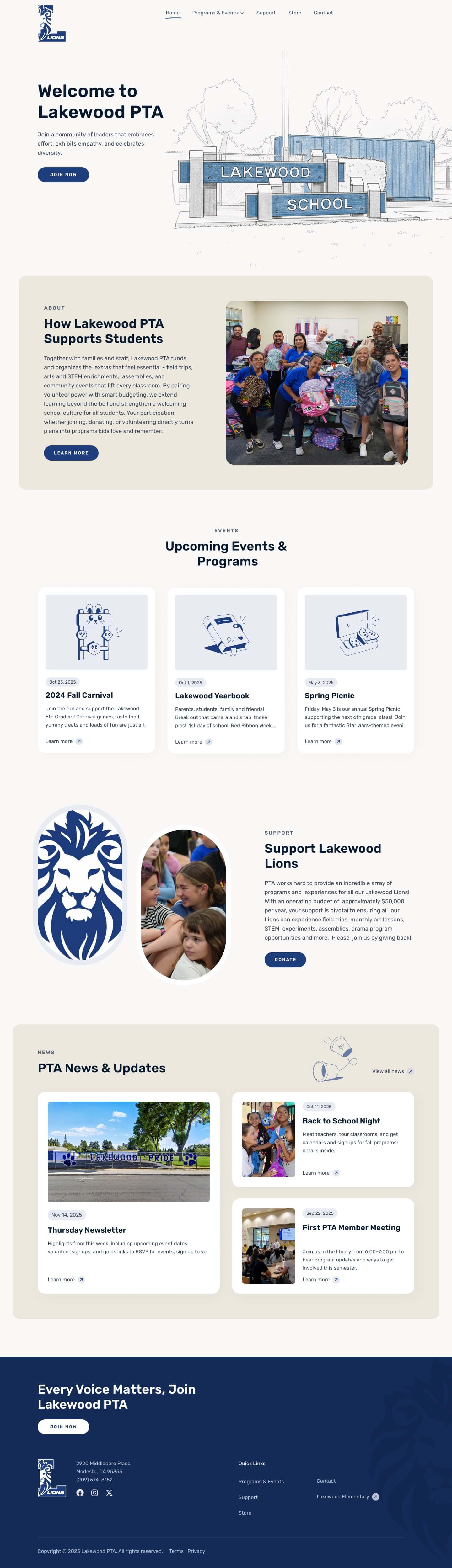 Parent teacher association website example by One Eleven Web Design