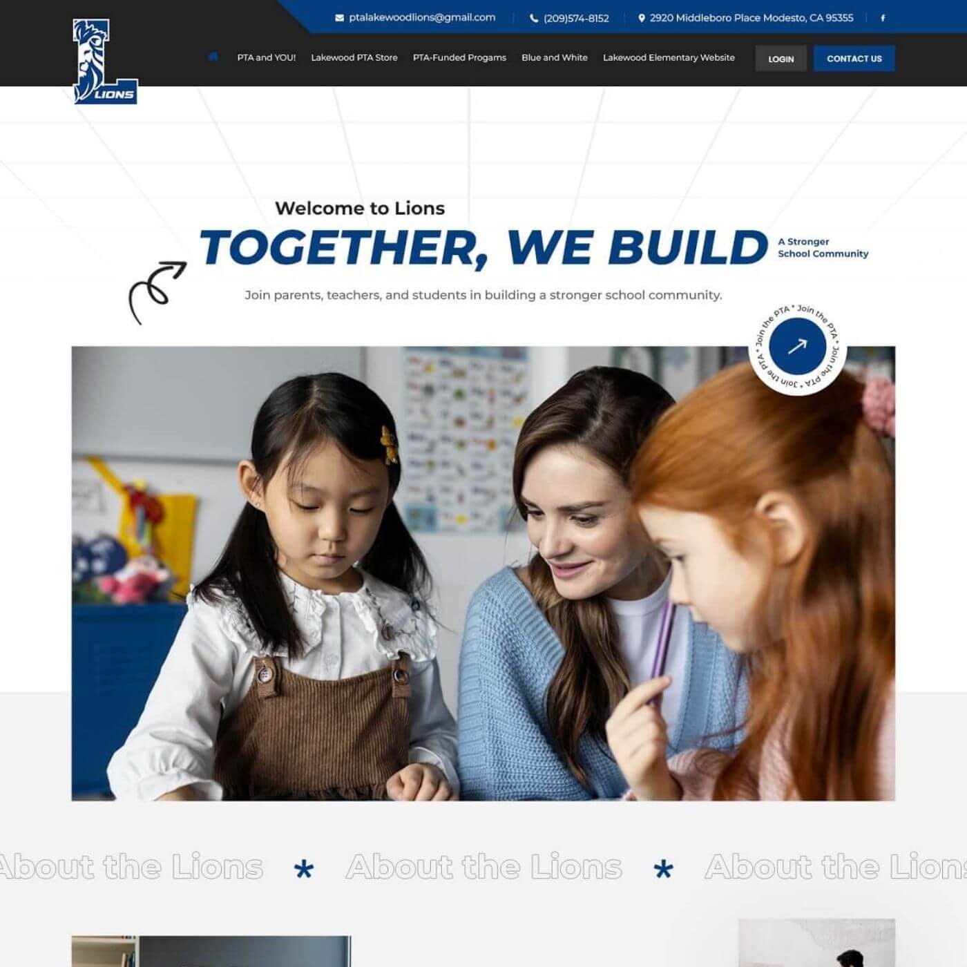 Parent teacher association website example by One Eleven Web Design