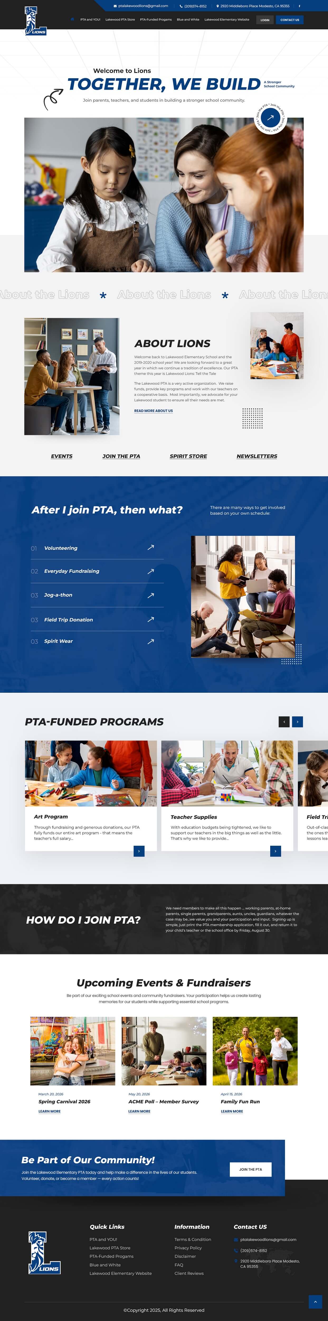 Parent teacher association website example by One Eleven Web Design