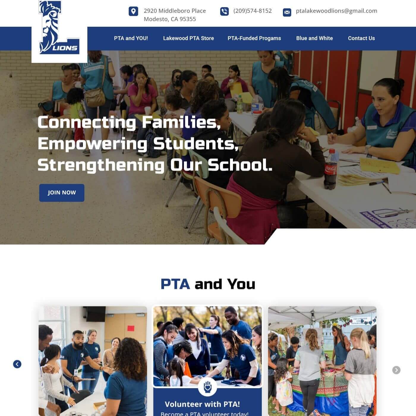 Parent teacher association website example by One Eleven Web Design