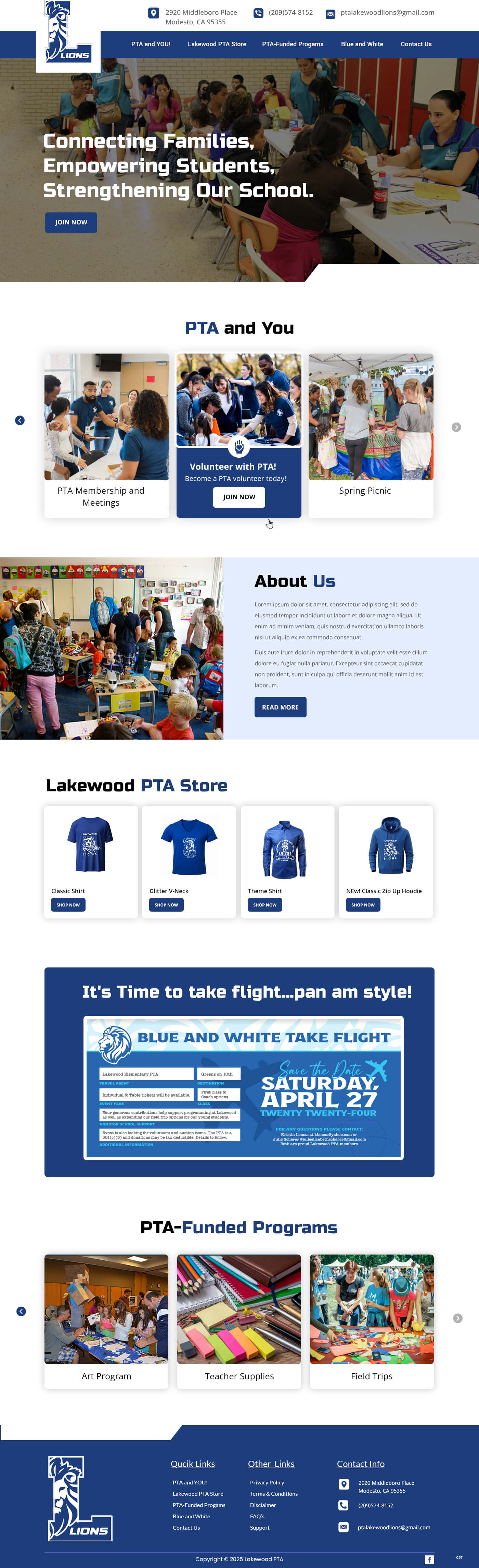 Parent teacher association website example by One Eleven Web Design