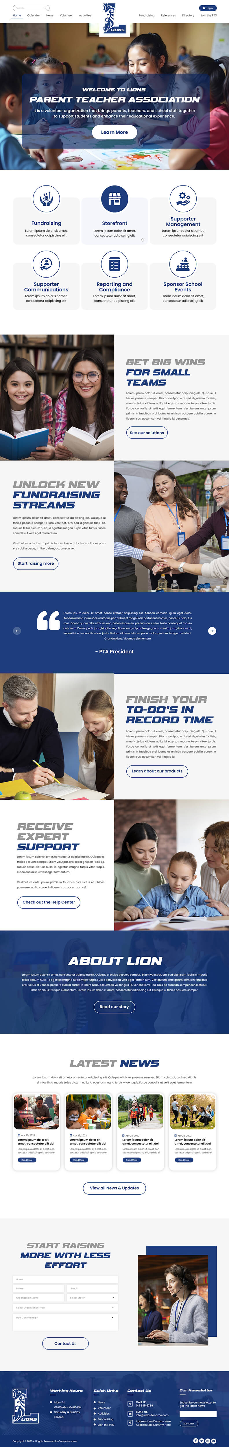 Parent teacher association website example by One Eleven Web Design
