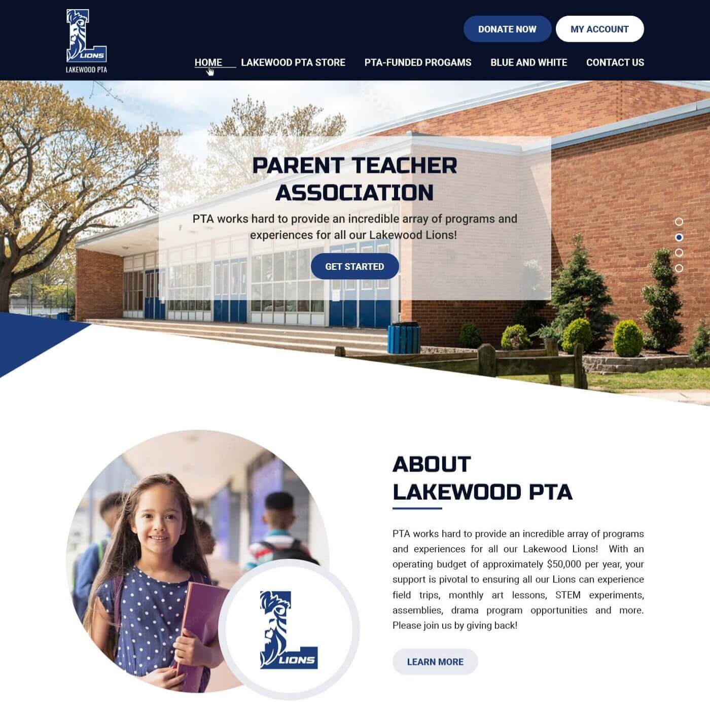Parent teacher association website example by One Eleven Web Design