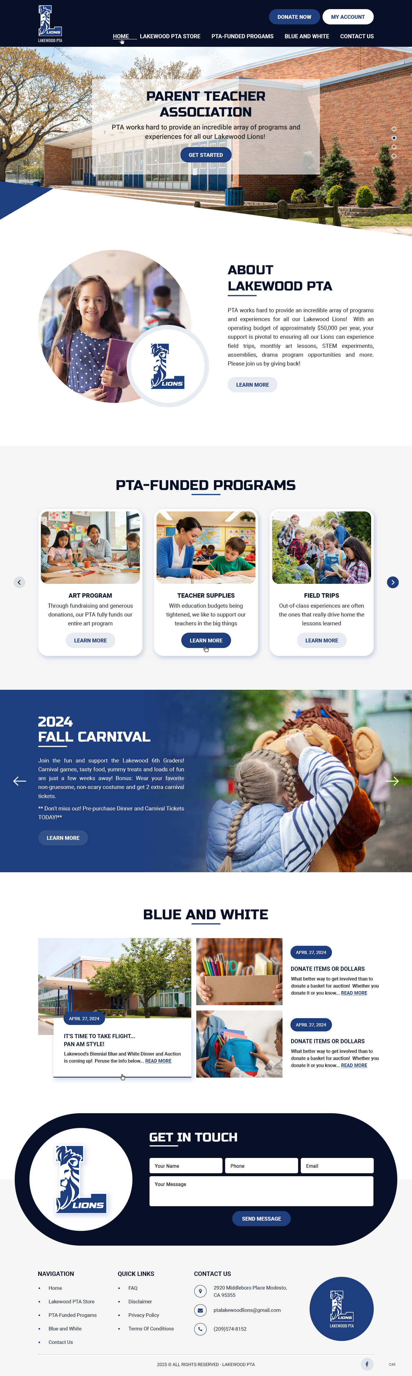 Parent teacher association website example by One Eleven Web Design