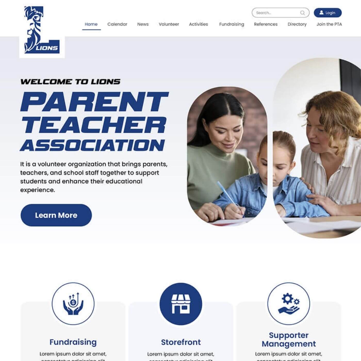 Parent teacher association website example by One Eleven Web Design