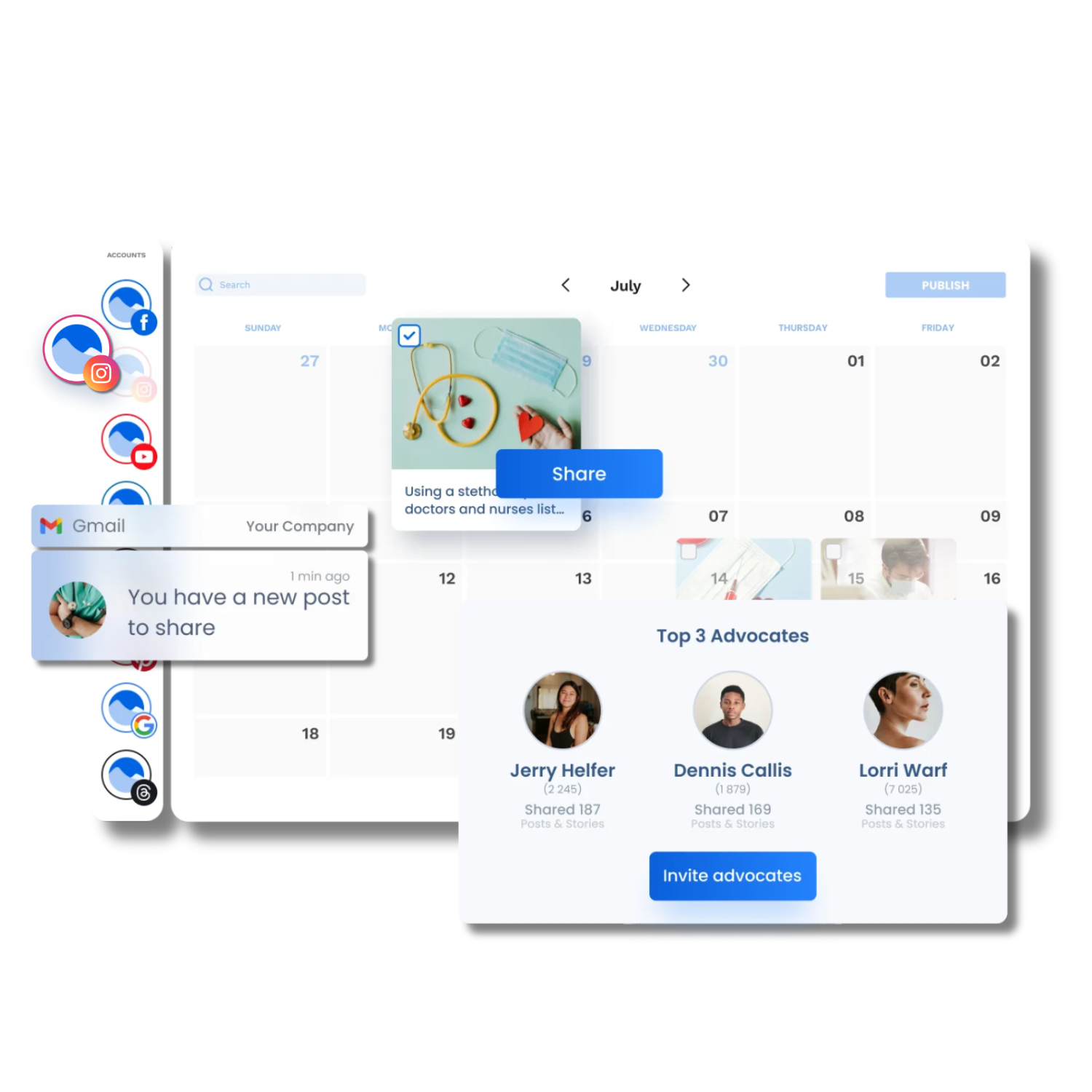 social media dashboard displaying collaboration