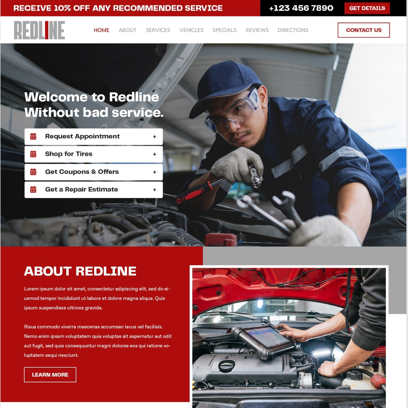 Auto repair website example by One Eleven Web Design