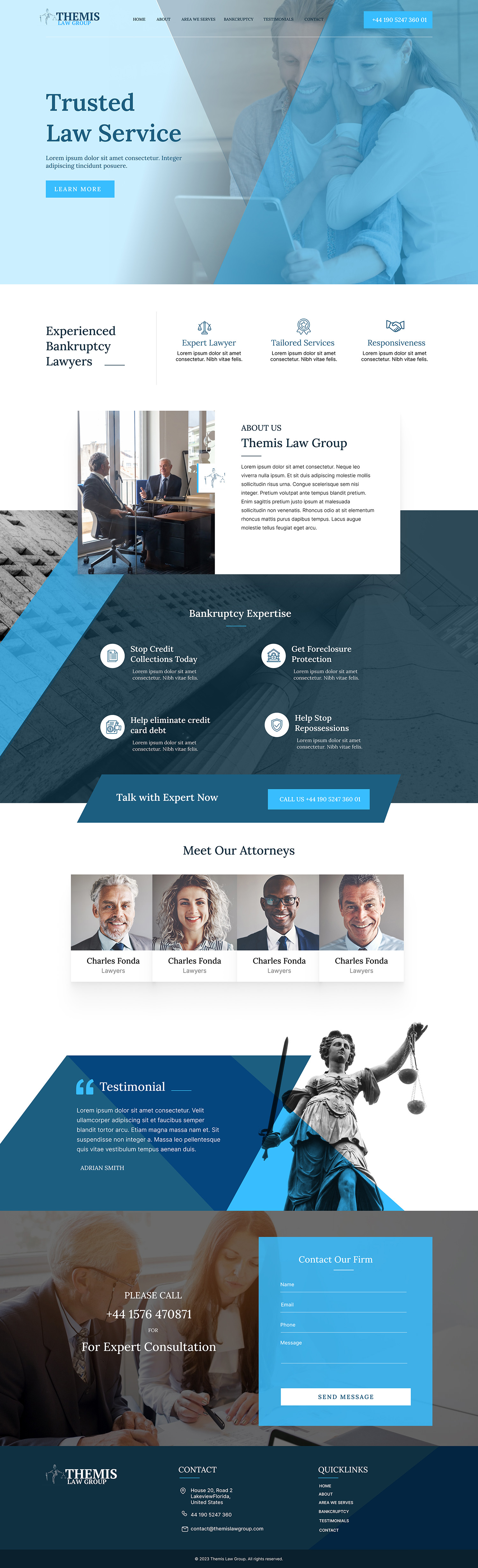 Bankruptcy attorney website example by One Eleven Web Design