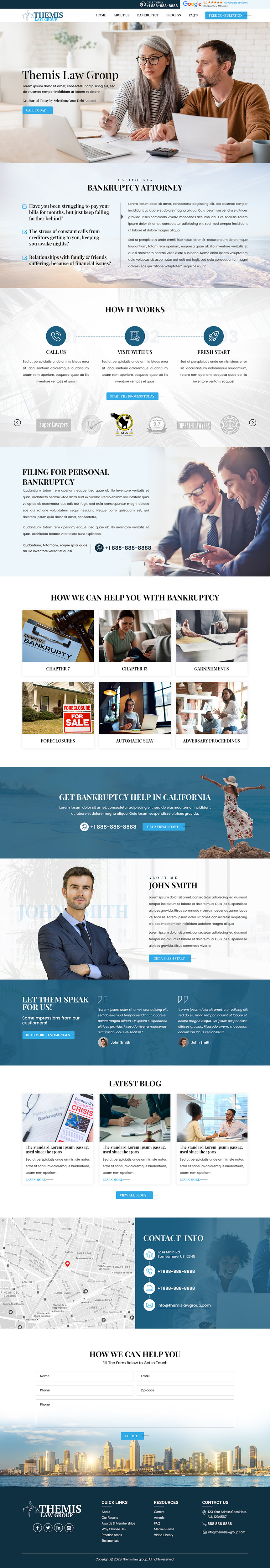 Bankruptcy attorney website example by One Eleven Web Design