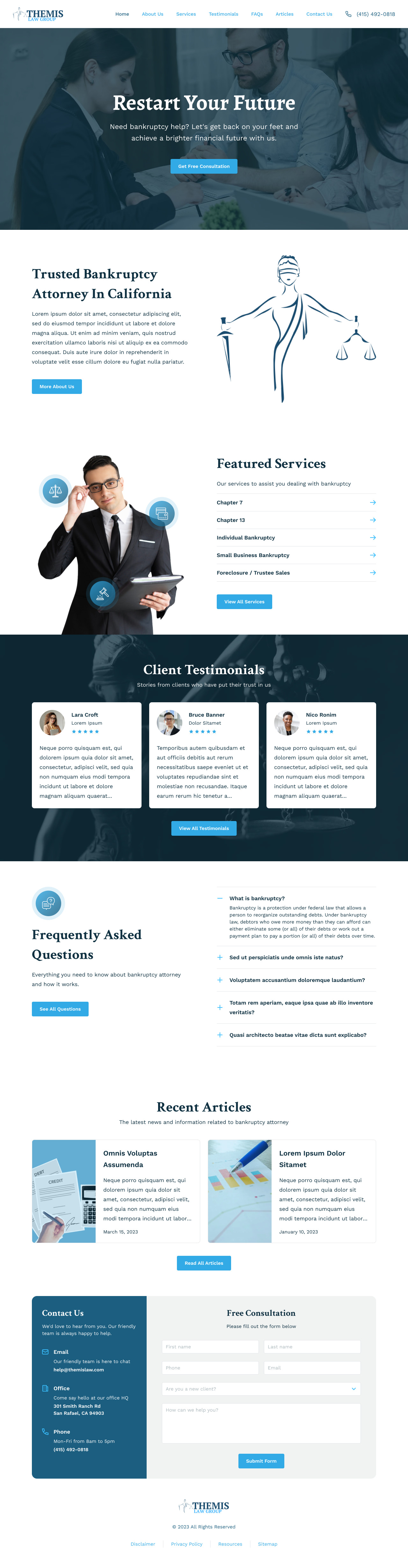 Bankruptcy attorney website example by One Eleven Web Design