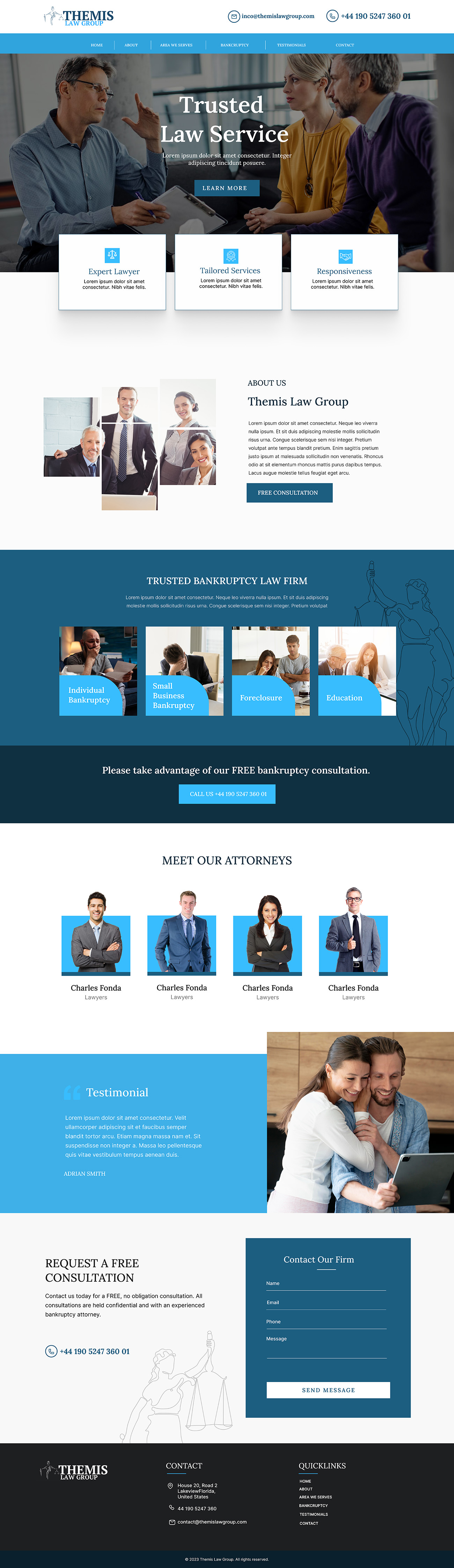 Bankruptcy attorney website example by One Eleven Web Design