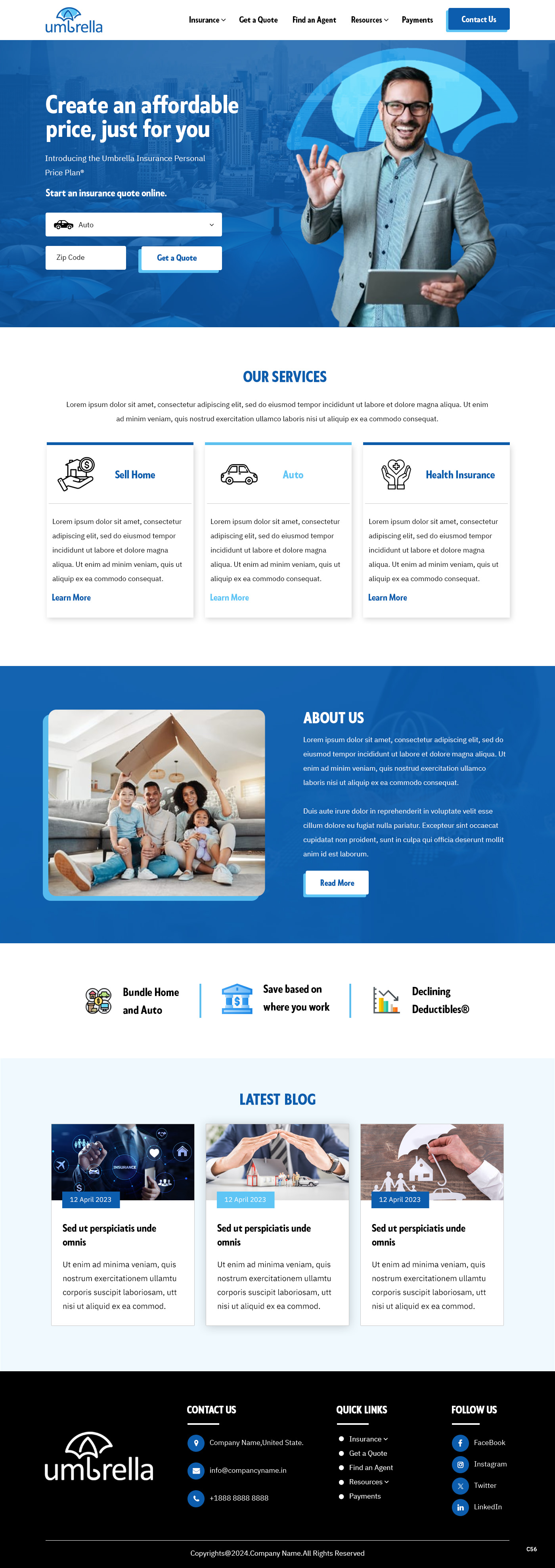 Insurance agency website example by One Eleven Web Design