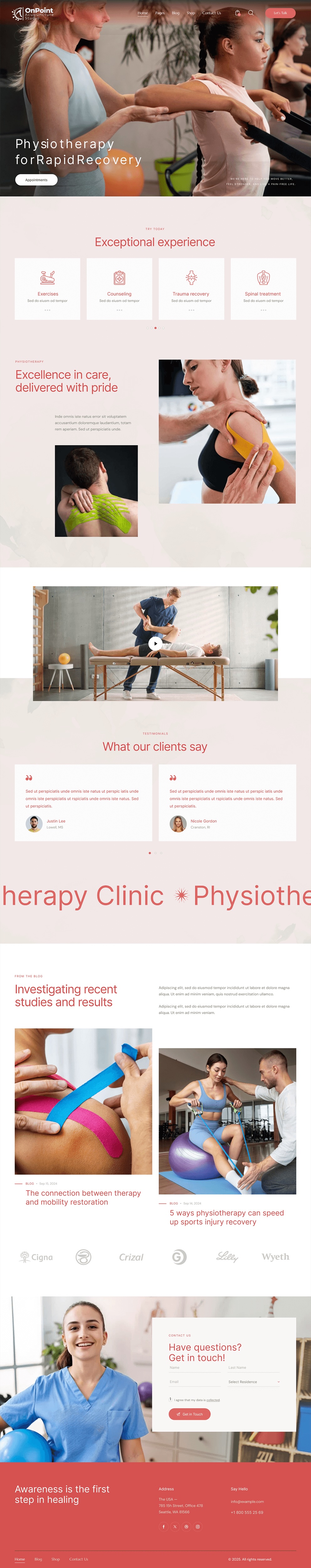 Physical therapist website example by One Eleven Web Design