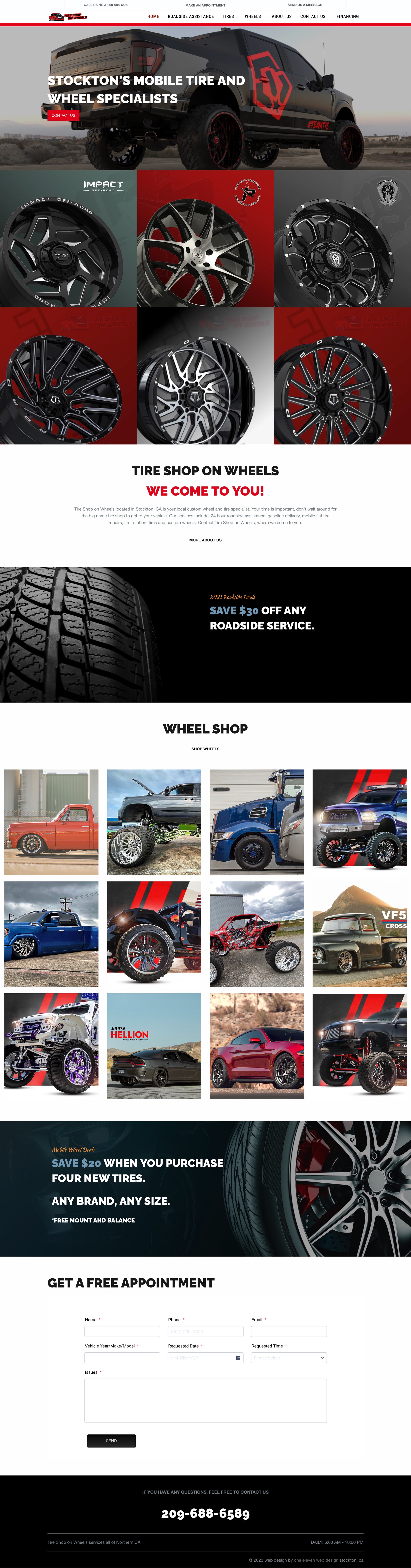 Tire repair shops website example by One Eleven Web Design