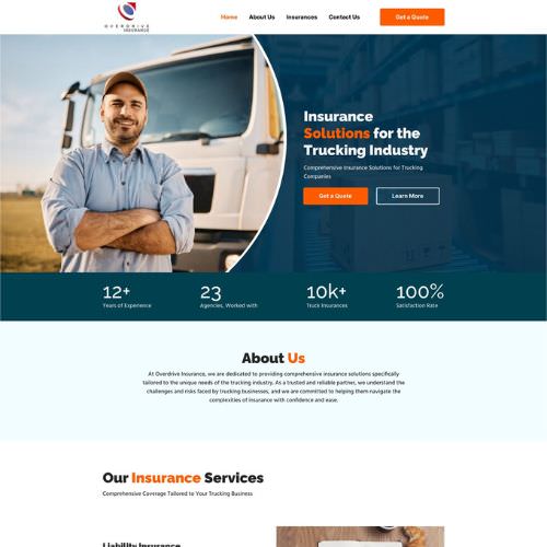 Trucking insurance agency website example by One Eleven Web Design