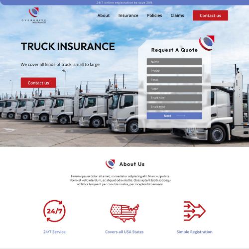Trucking insurance agency website example by One Eleven Web Design