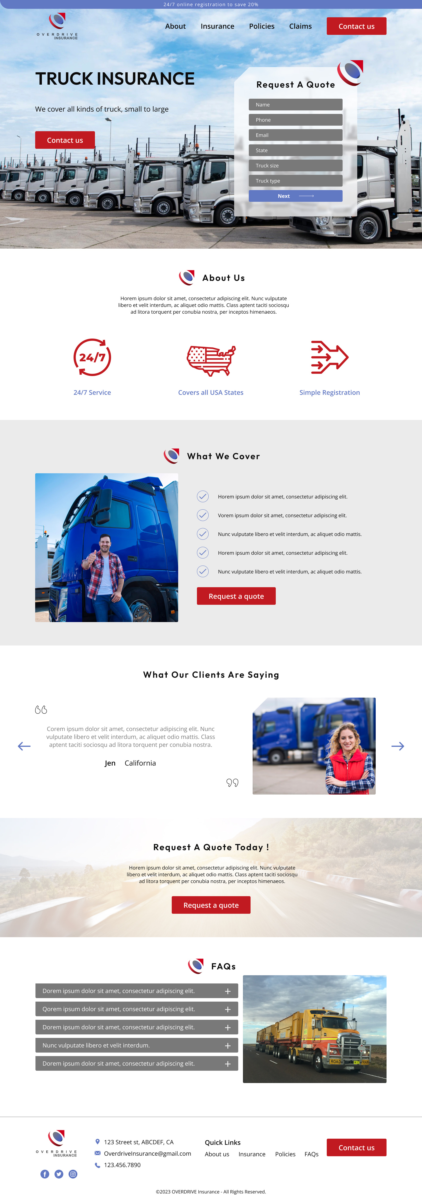 Trucking insurance broker website example by One Eleven Web Design