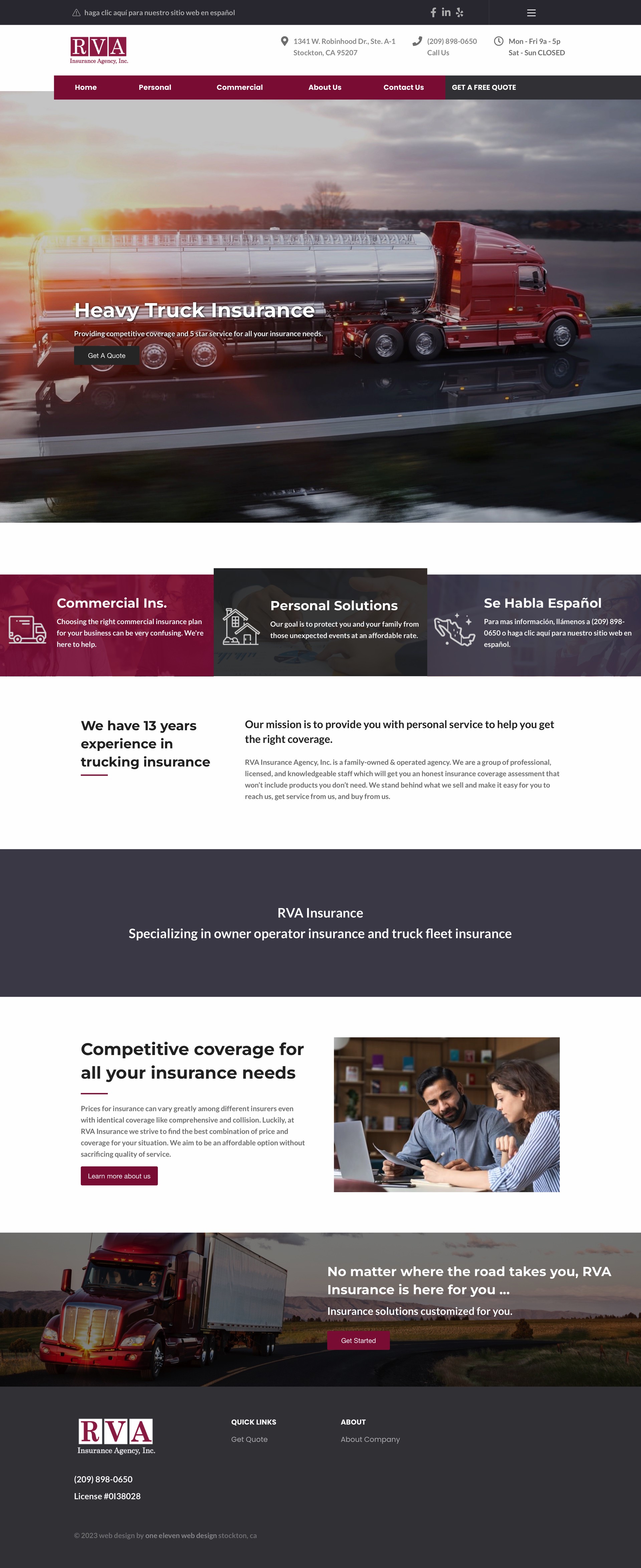 Trucking insurance broker website example by One Eleven Web Design
