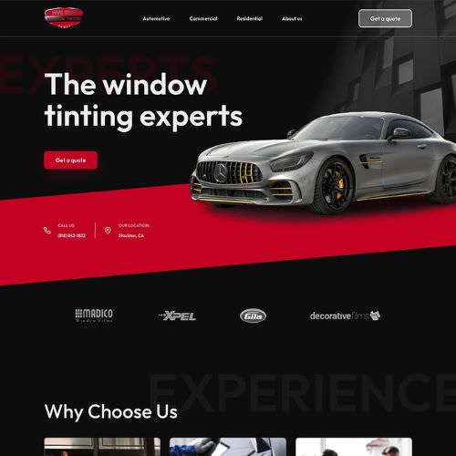 Window tinting shops website example by One Eleven Web Design