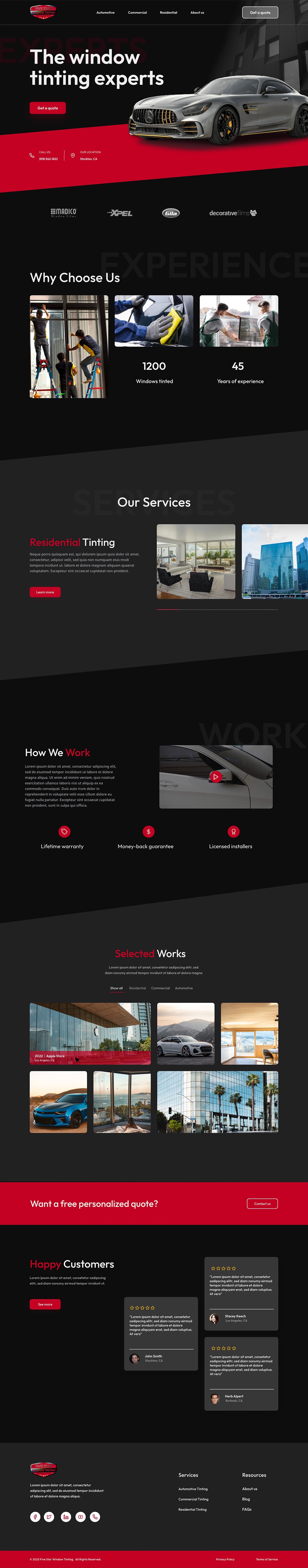Window tinting website example by One Eleven Web Design